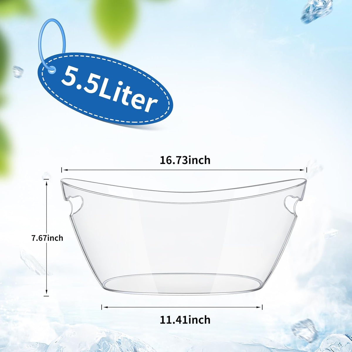Ice Buckets for Parties (5.5L) 2pcs Ice Buckets, Clear Acrylic Champagne Bucket, Drinks Beverage