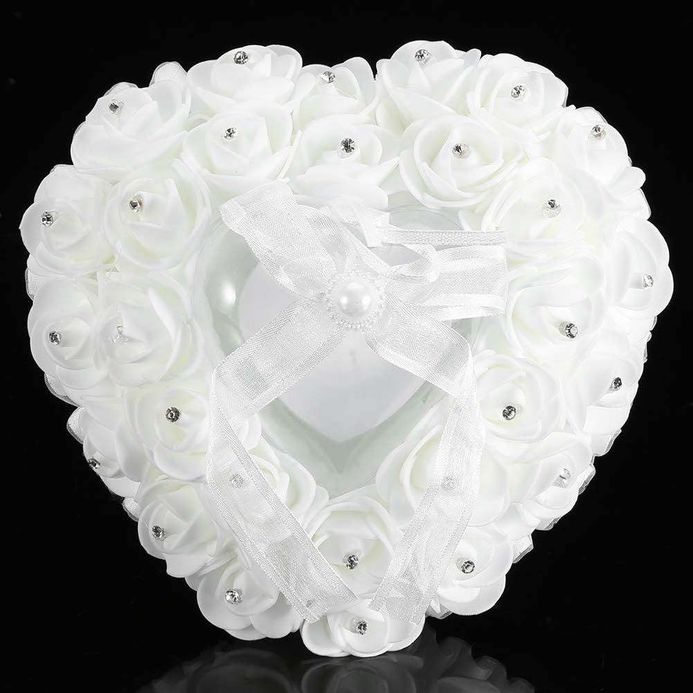 Hilitand Wedding Ring Cushion Pillow Romantic Heart Shaped Wedding Ring Box Rose Rhinestone