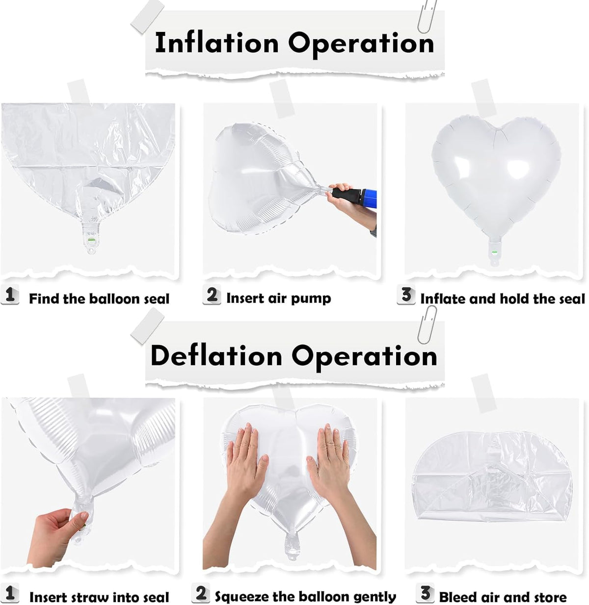 Black White Heart Balloons, 18 Inch Large Matt Black and White Heart Shape Foil Helium Balloon for