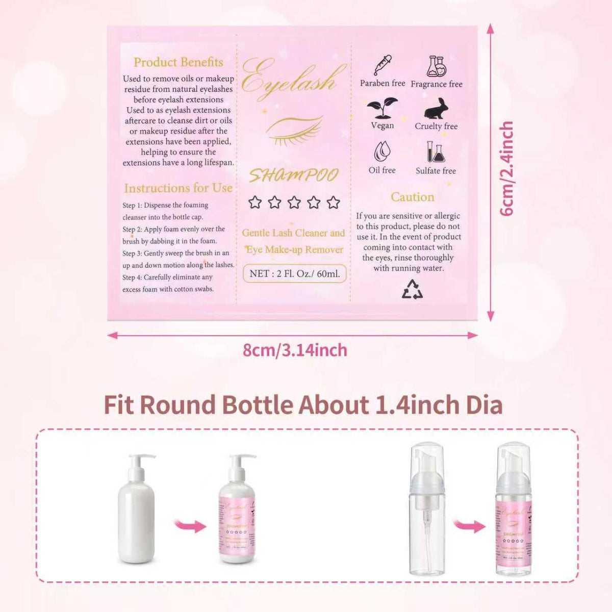 50 Pcs Lash Shampoo Bottle Brushes Set 10 Empty Foam Pump Dispensers 10 Label Stickers 10 Mascara