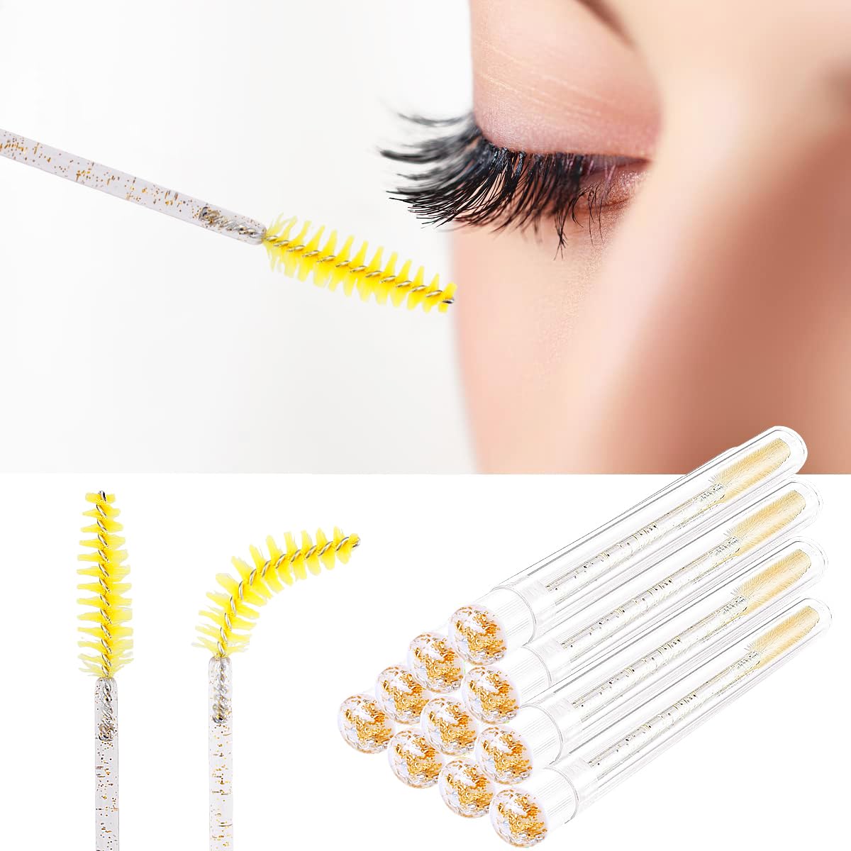 Mascara Brushes Tubes Set 70 Pieces Disposable Eyelash Brushes Replacement with 20 Pieces Empty