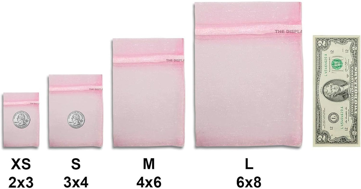 TheDisplayGuys 48-Pack 4x6 Pink Sheer Organza Gift Bags with Drawstring, Jewelry Candy Treat