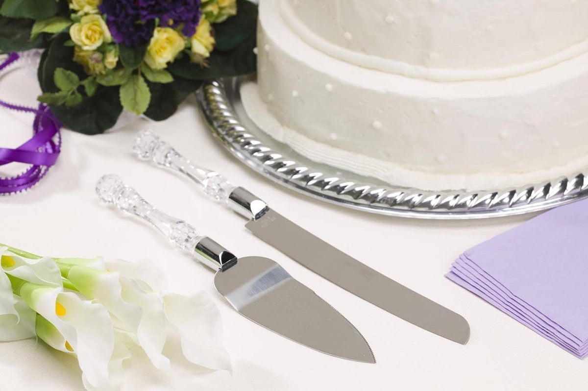 Adorox Cake Knife and Server Set Acrylic Stainless Steel Faux Crystal Handle Holiday Thanksgiving