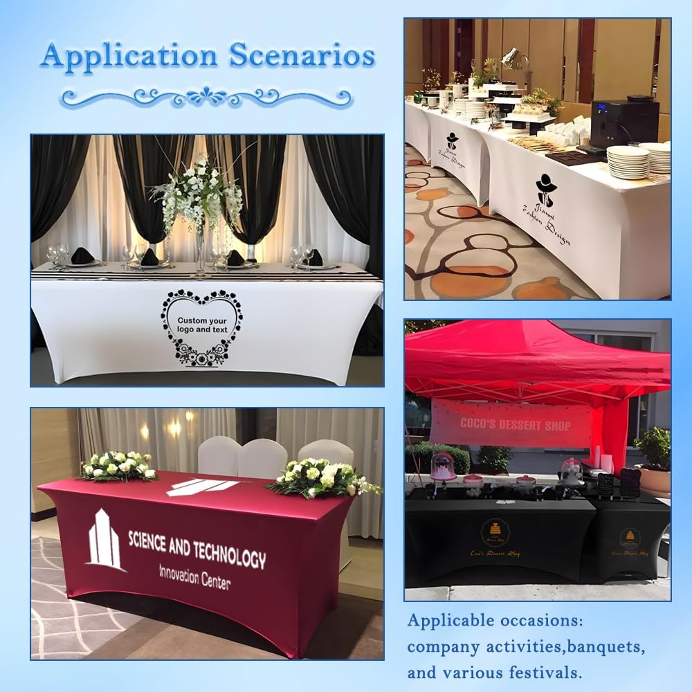 Custom Table Cloth with Business Logo 4FT 5FT 6 FT 8 FT Spandex Customized Table Cover Stretch for