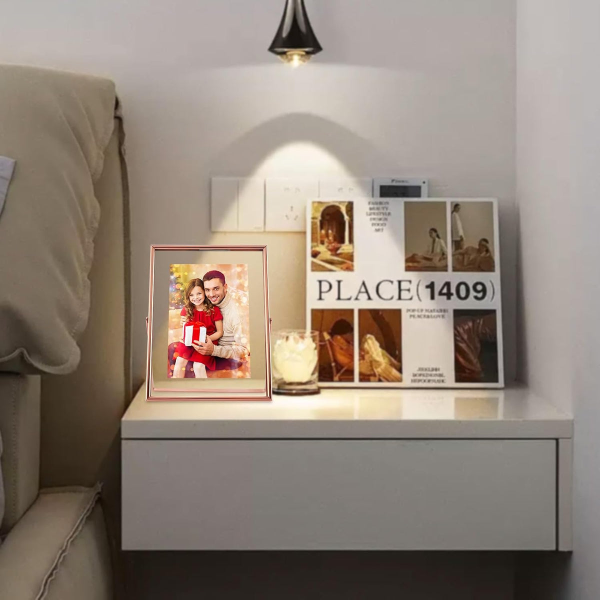 Rose Gold Floating Picture Frame, 6"x8", Vertical, For Picture 5x7, 4x6, 3x5, Medium Tabletop Photo