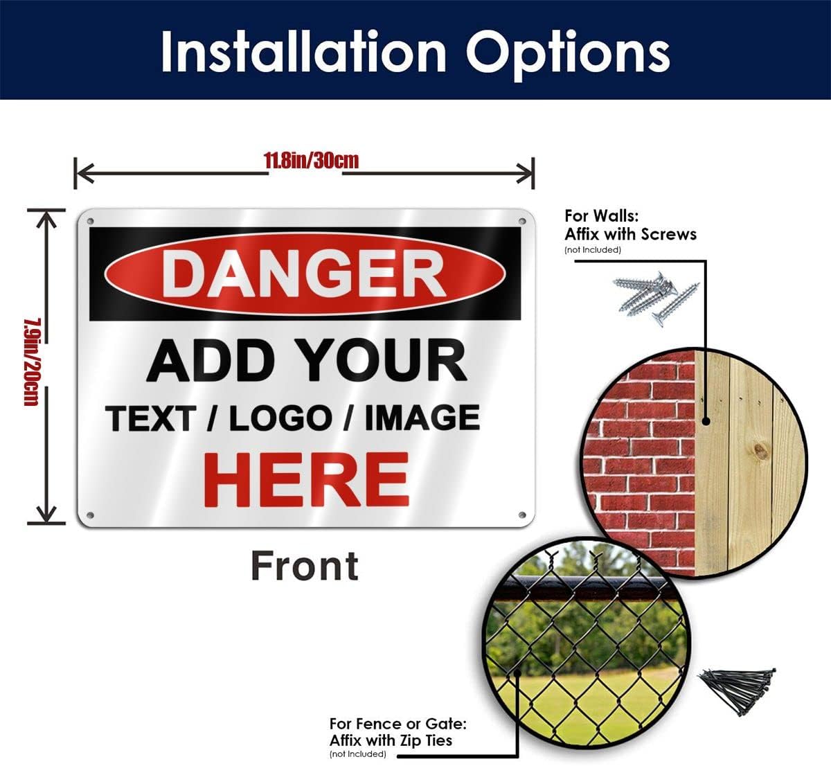 Custom Danger Signs Outdoor Metal - 12 x 8 Personalized Aluminum Caution Signs Rust-Proof Warning