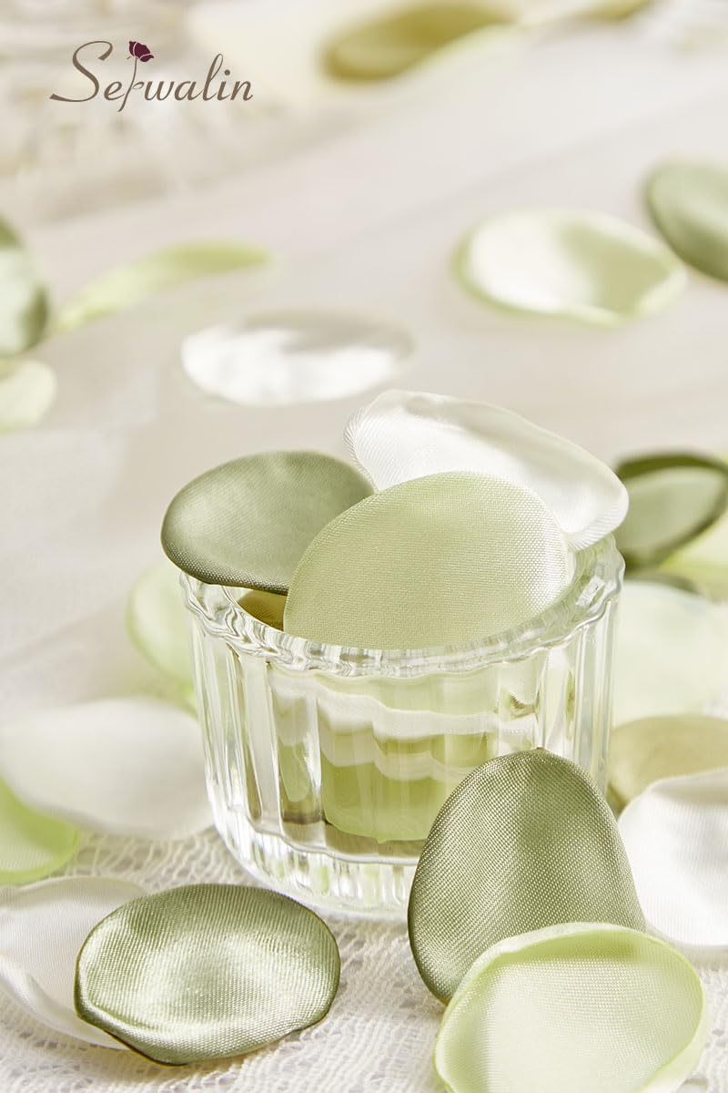 Serwalin 300Pcs Silk Rose Petals Artificial Flower Petals for Weddings Bean Green Fake Rose Petals