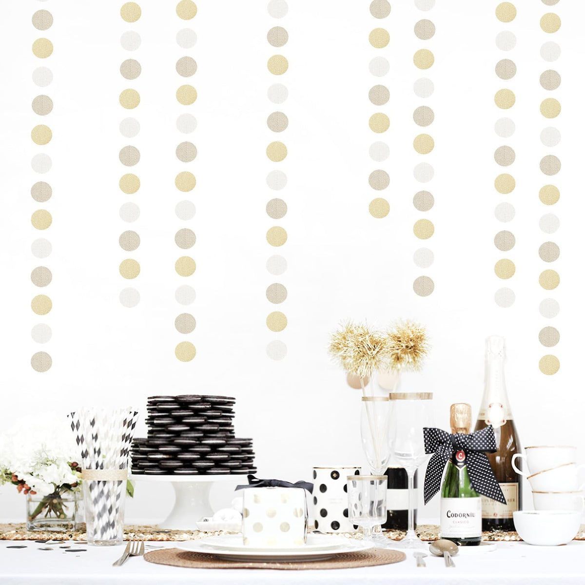 Champagne Gold White Party-Decorations Streamers - 52Ft Hanging Birthday Paper Garland