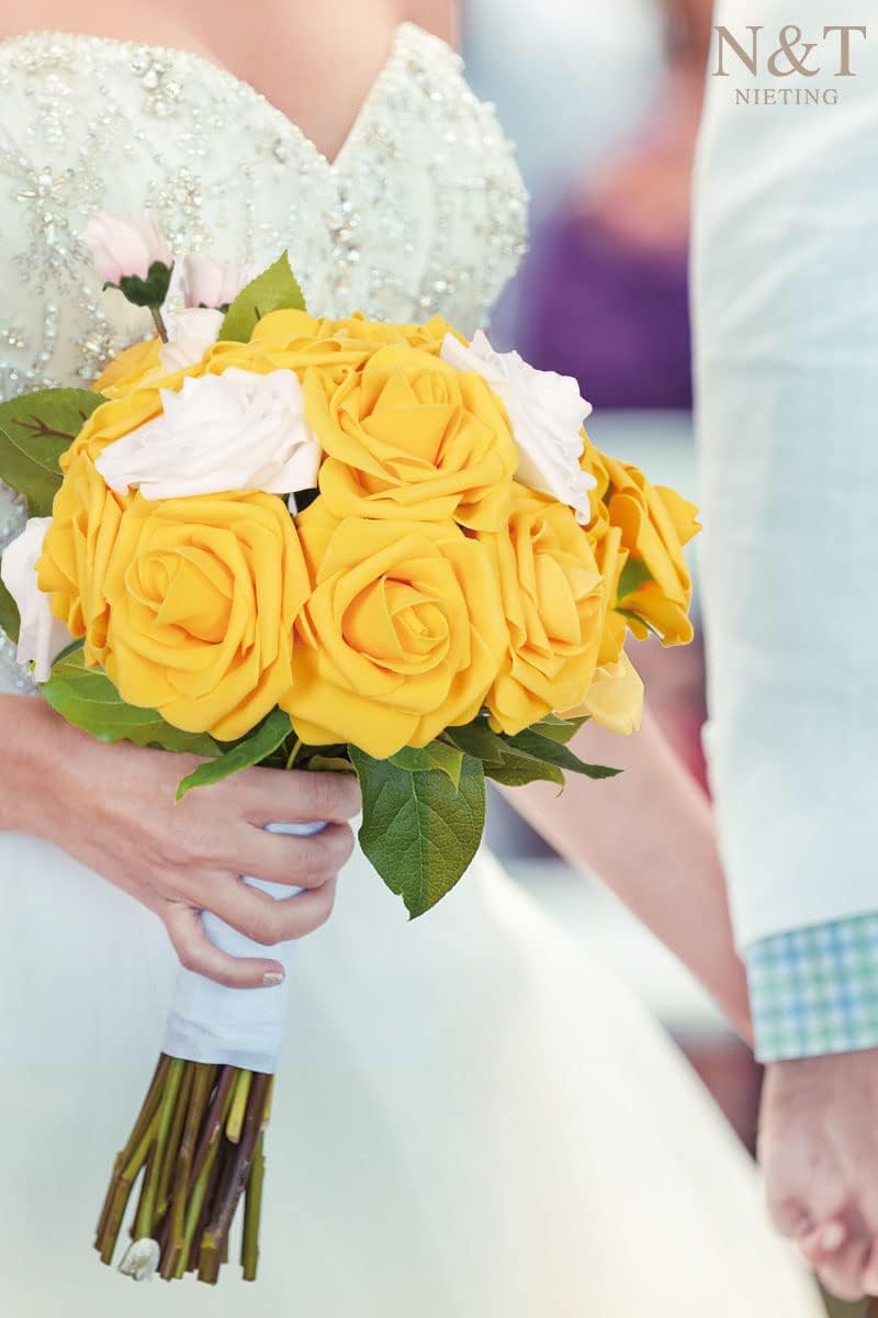 N&T NIETING Artificial Flowers, 50Pcs Fake Flowers Roses Perfect for DIY Wedding Bouquets