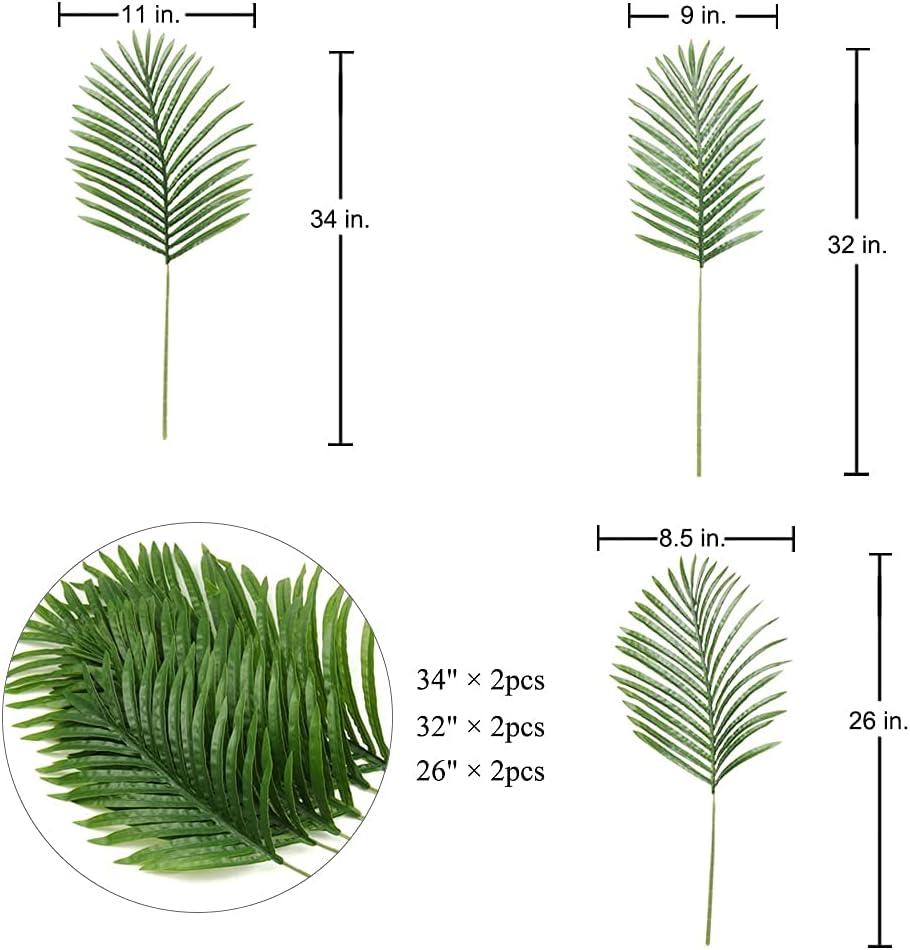 Large Artificial Palm Leaves Palm Fronds Tropical Leaves Areca Palm Branches Palm Leaves with Stem