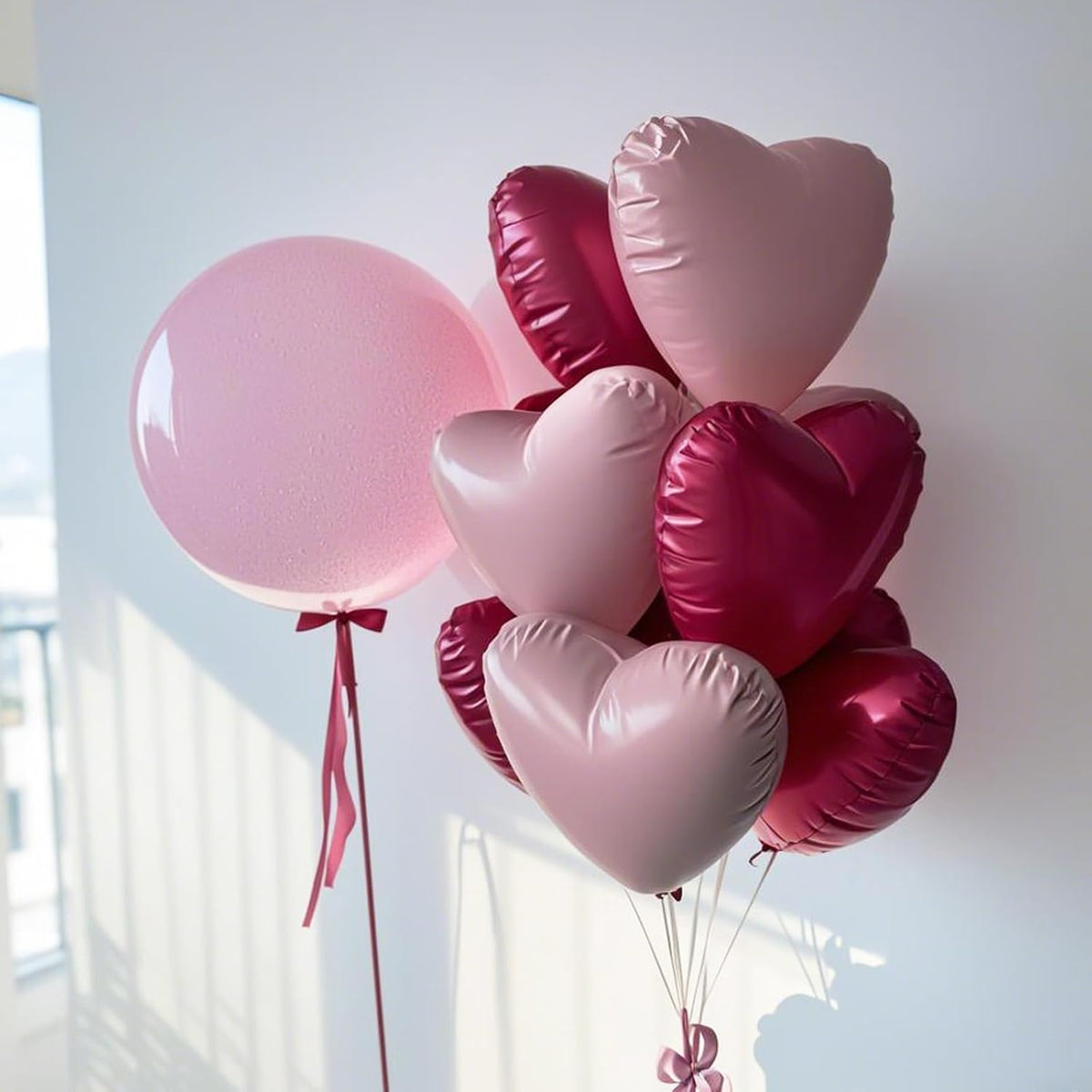 Hot Pink Heart Balloons,12Pcs 18 Inch Pink Foil Love Heart Shaped Balloons for Wedding Bridal