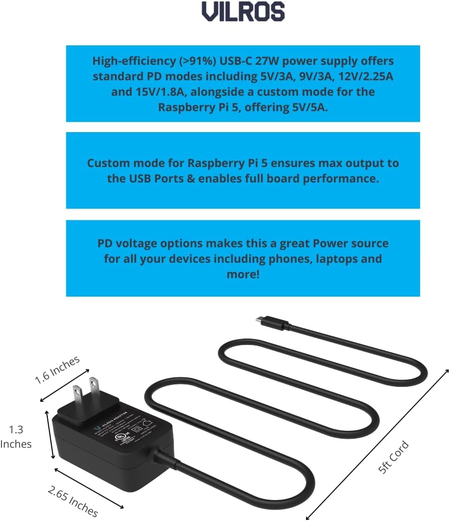 Vilros Raspberry Pi 5 Starter Kit MAX - Turbo Cooled Aluminum - (128GB Edition) - (4GB RAM)