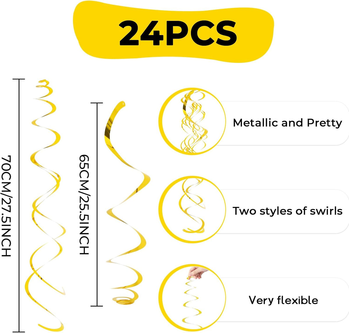 24 PCS Gold Foil Hanging Swirl, Sparkle Ceiling Hanging Decorations, Plastic Streamer Party