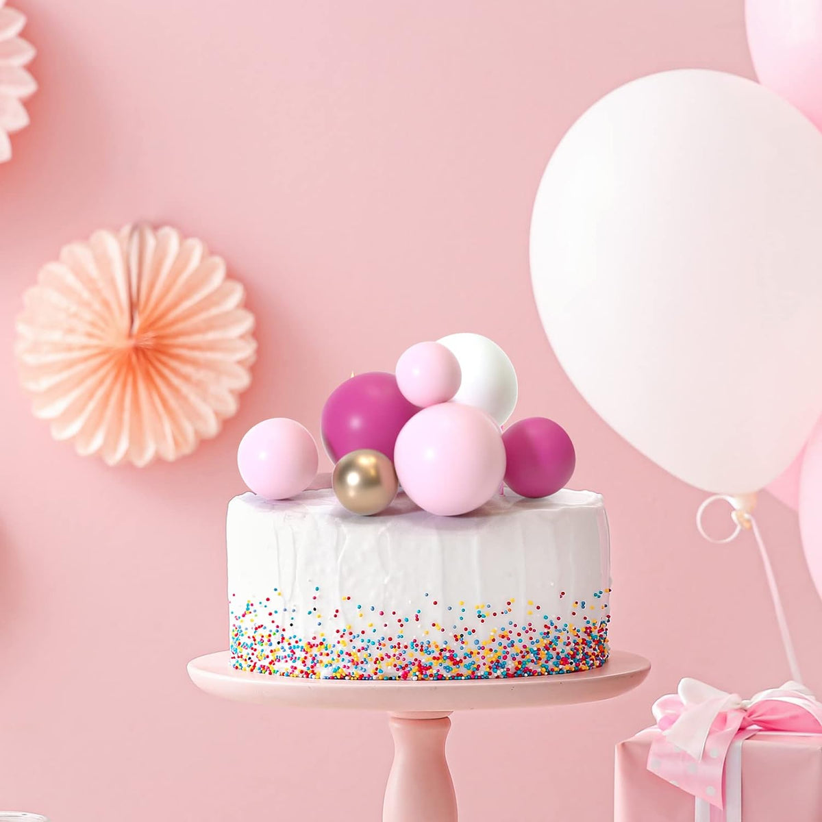 ASTARON 32 Pcs Ball Cake Topper Decorations Mini Balloons Cake Topper Sticks Foam Balls Cake Picks