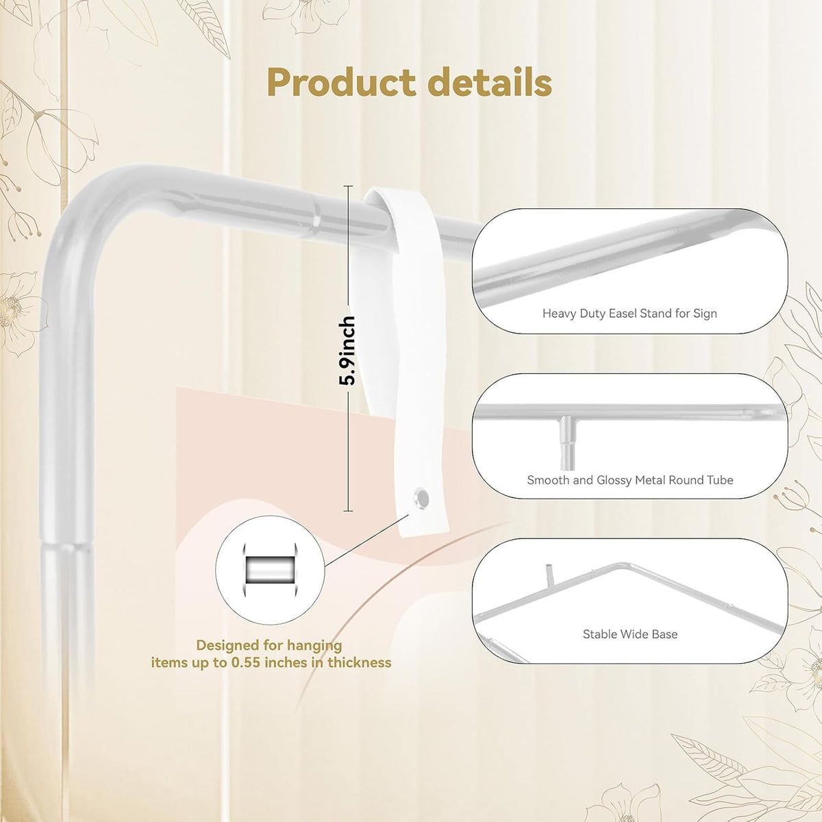 Wedding Sign Holder, Adjustable Welcome Sign Stand w/ Leather Hanging Strap, Satin Ribbon &
