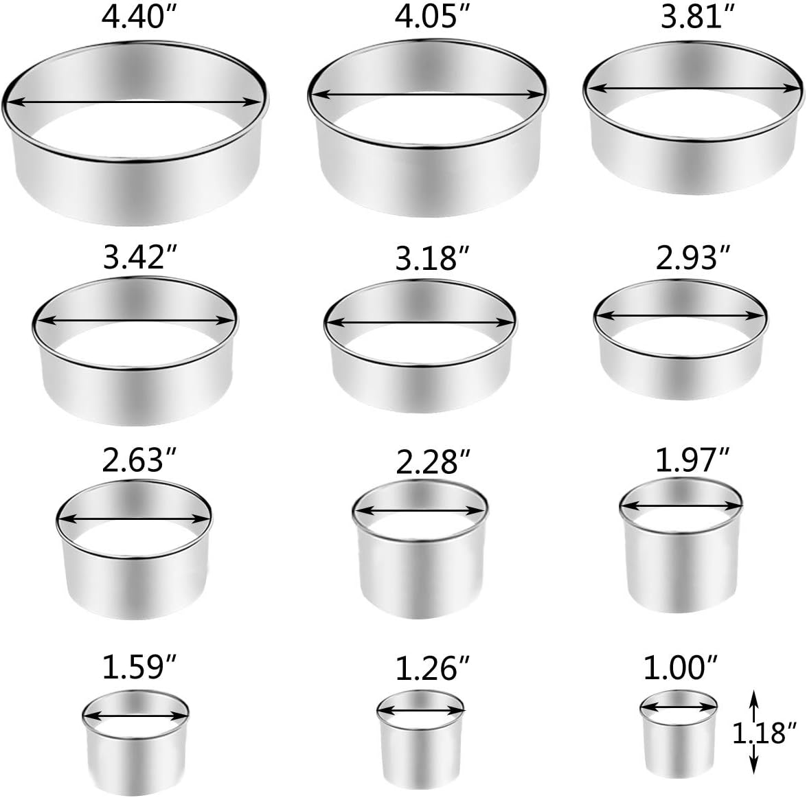12 Pieces Round Cookie Cutters Set Stainless Steel Cookie Cutter Set Biscuit Plain Edge Round