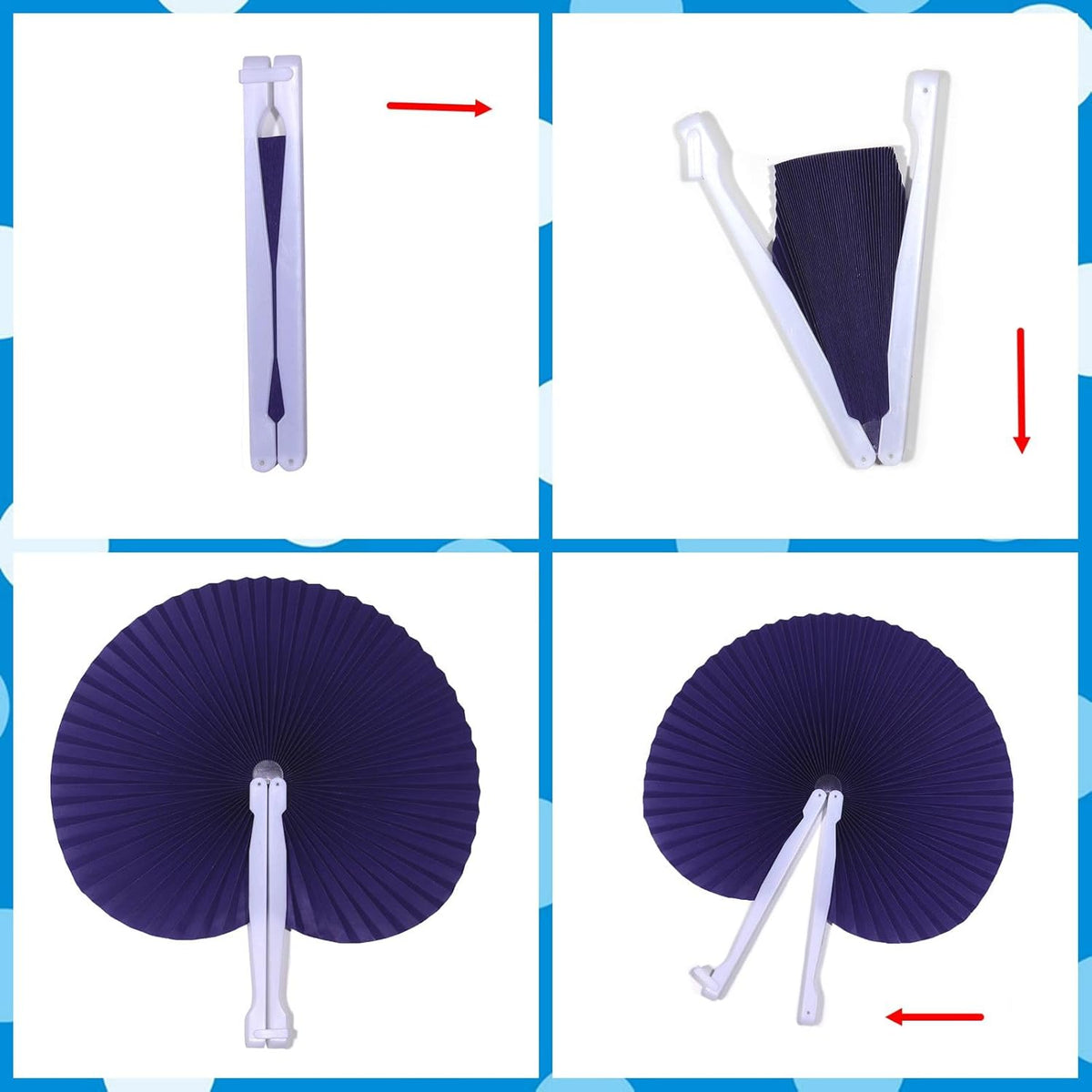 12 Packs Decorative Paper Folding Hand Fans Handheld,Purle Round Foldable Wedding Fans Chinese and