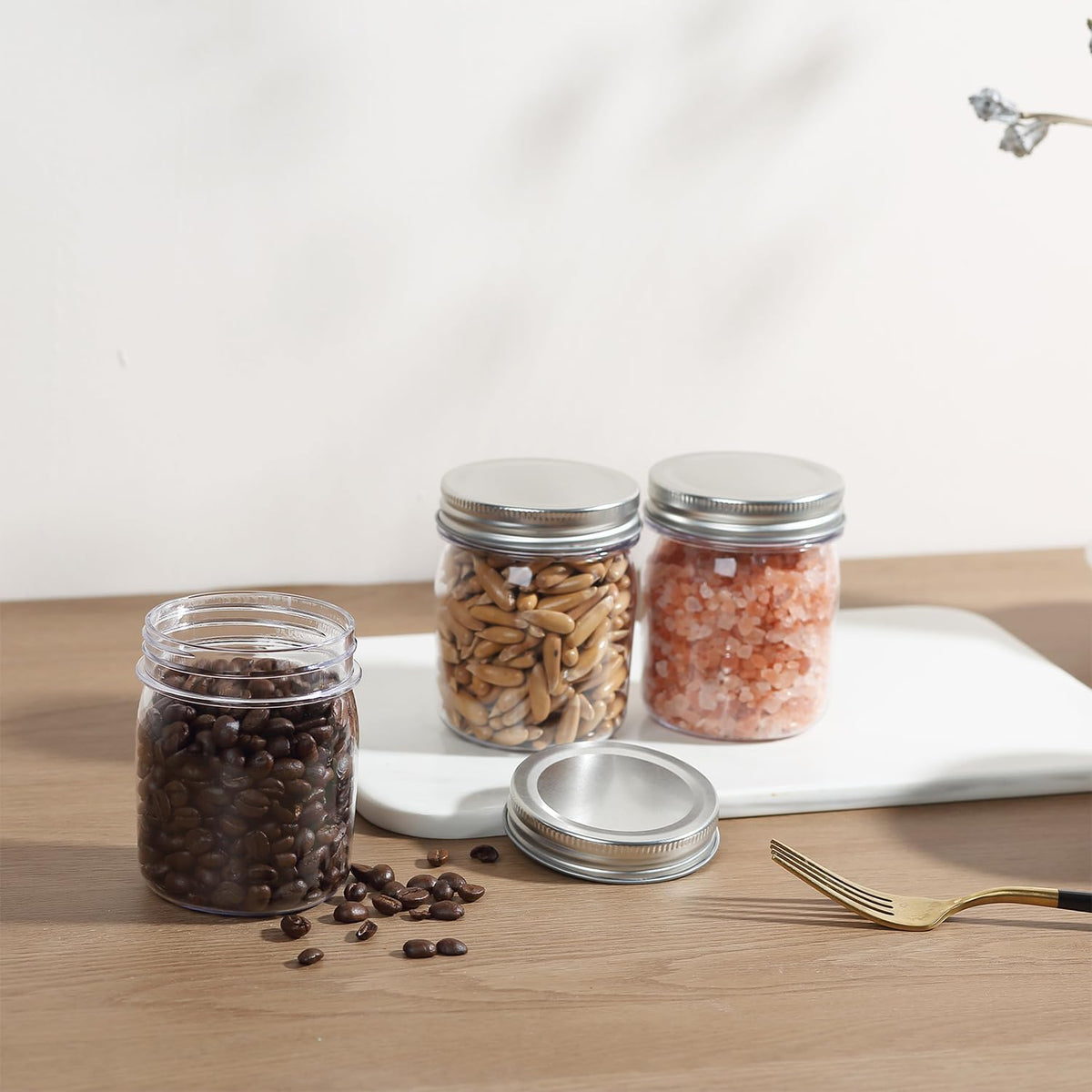 novelinks 8 oz Clear Plastic Jars with Screw-On Lids - BPA-Free Refillable Storage Containers for