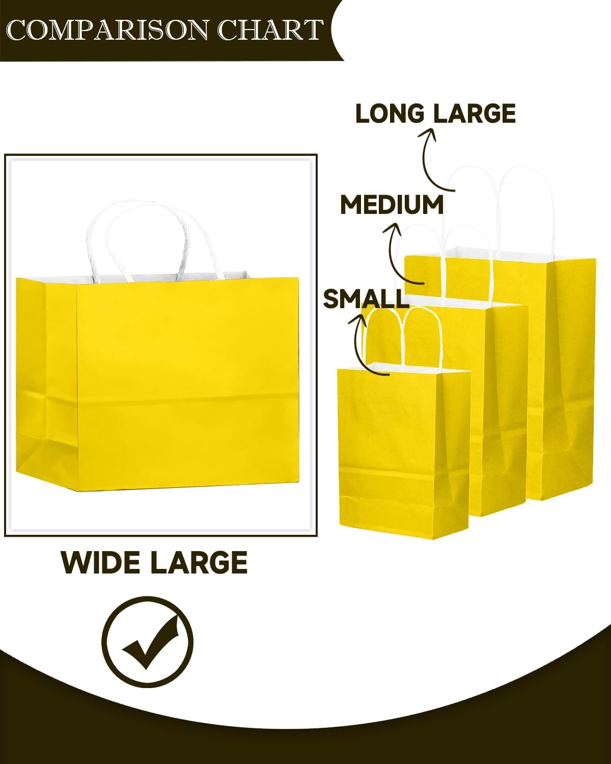 qiqee 100PCS Large Gift Bag with Handles Bulk 13"x4.5"x10" Gift Bags Bright Yellow Multiple Uses
