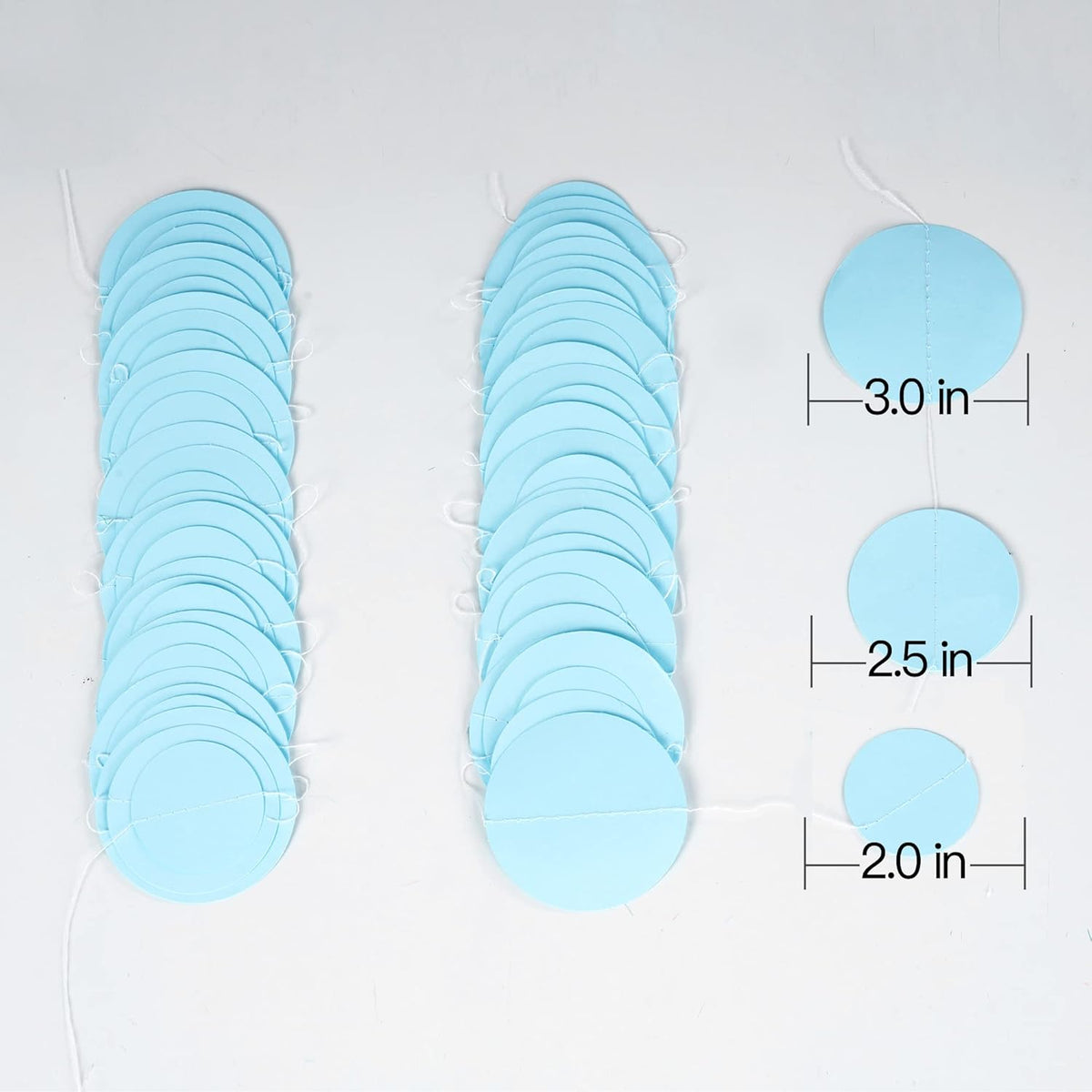 Light Blue Paper Garland Circle Dot Streamer Party Banner Backdrop Hanging Decorations, 20 Feet in