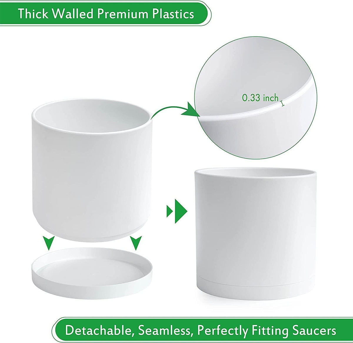 D'vine Dev 2 Pack 12 Inch Modern Plastic Plant Pots, Cylindrical Garden Planters for Plants with
