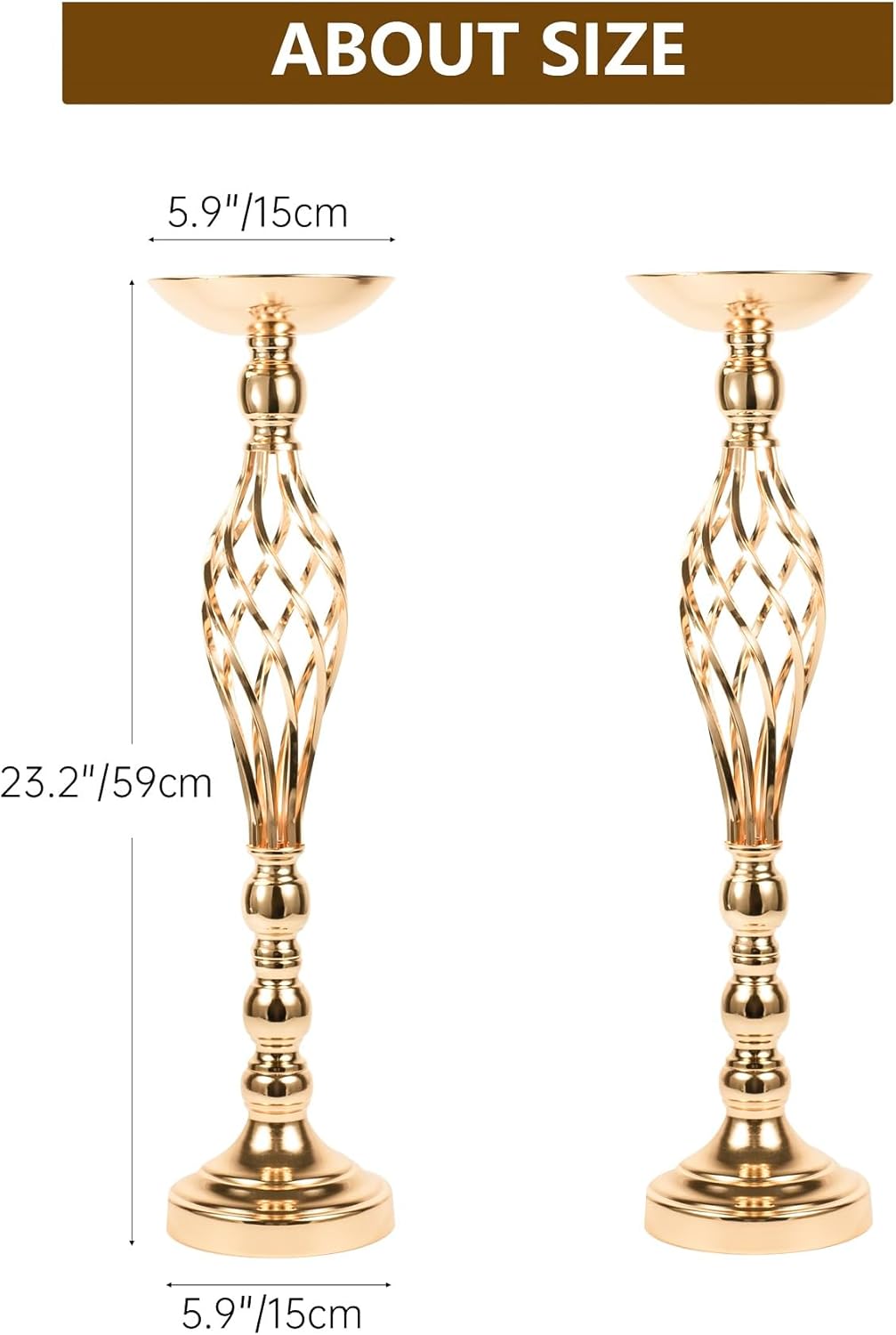 LANLONG 2pcs Metal Gold Candle Holders Road Lead Table Centerpiece Stand Pillar Candlestick for
