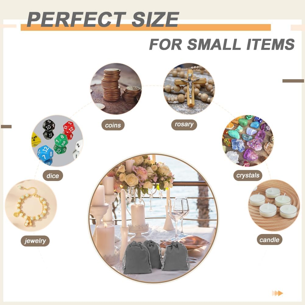 Shintop 50pcs velvet Gift bags, 3x4inch Little Grey Drawstring Jewelry pouches Coin Purse for Dice