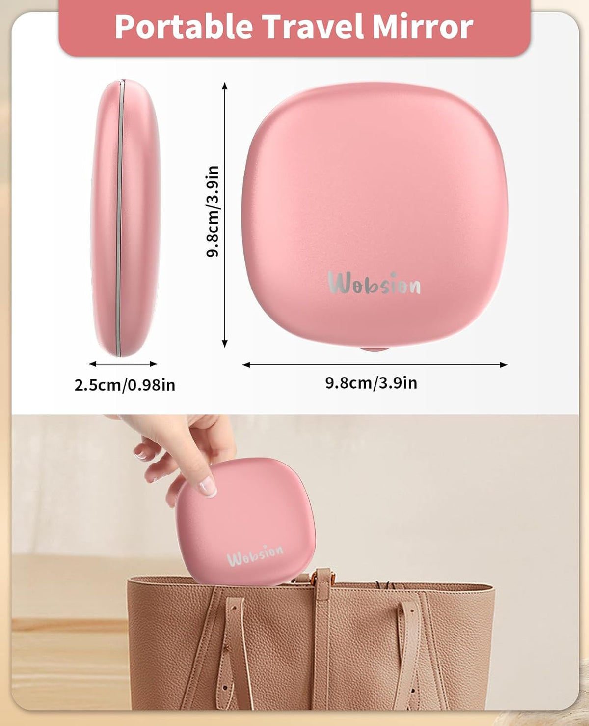 WOBSION Rechargeable Lighted Travel Makeup Mirror,1x/10x Compact Magnifying Mirror with