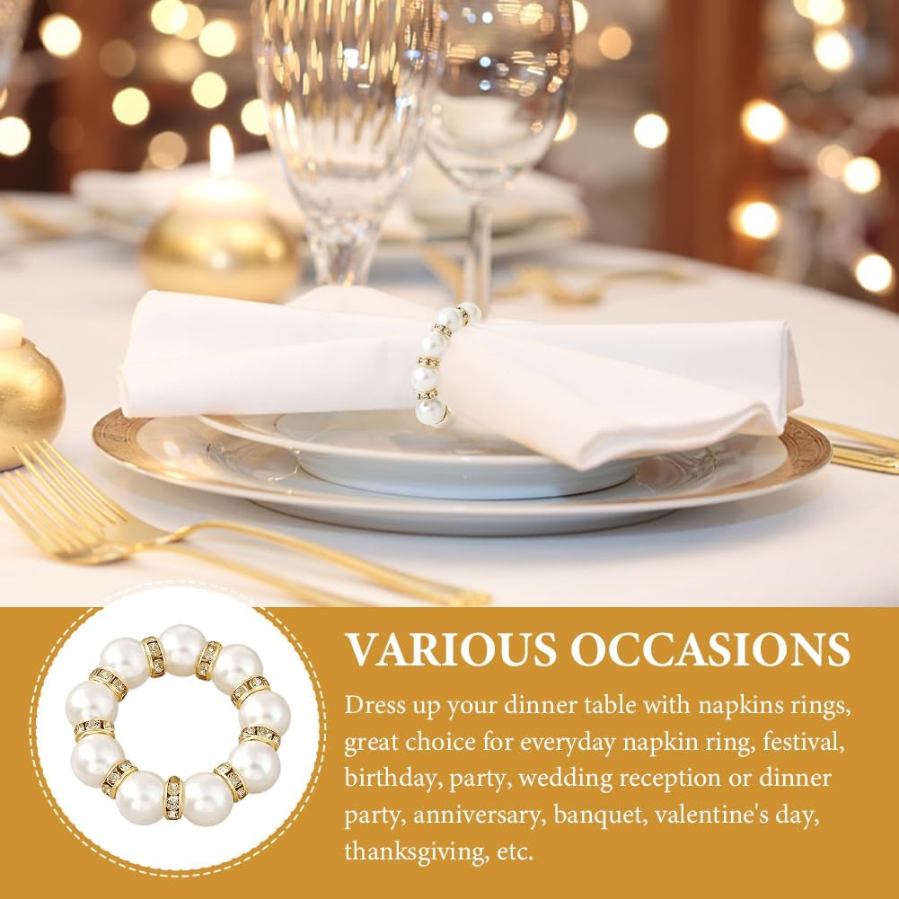 50Pcs Pearl Napkin Rings, Pink Beaded White Silver Round Buckles, Set of 6, Wedding and Formal