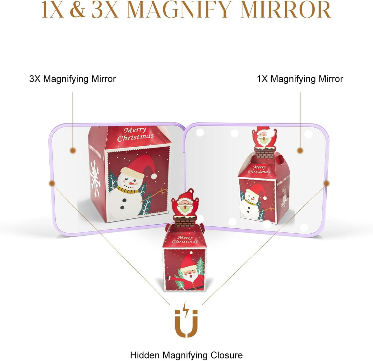 Compact Mirror, 1X/3X Magnification LED Pocket Mirror with Nternal BIattery, Mini Mirror for Purse