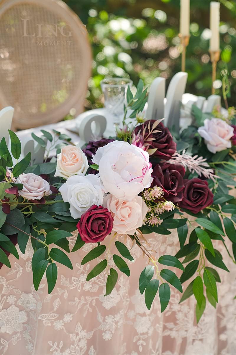 Ling's Moment 9FT Spring Flower Garland - Wedding Arch Flowers, Eucalyptus & Rose, Artificial
