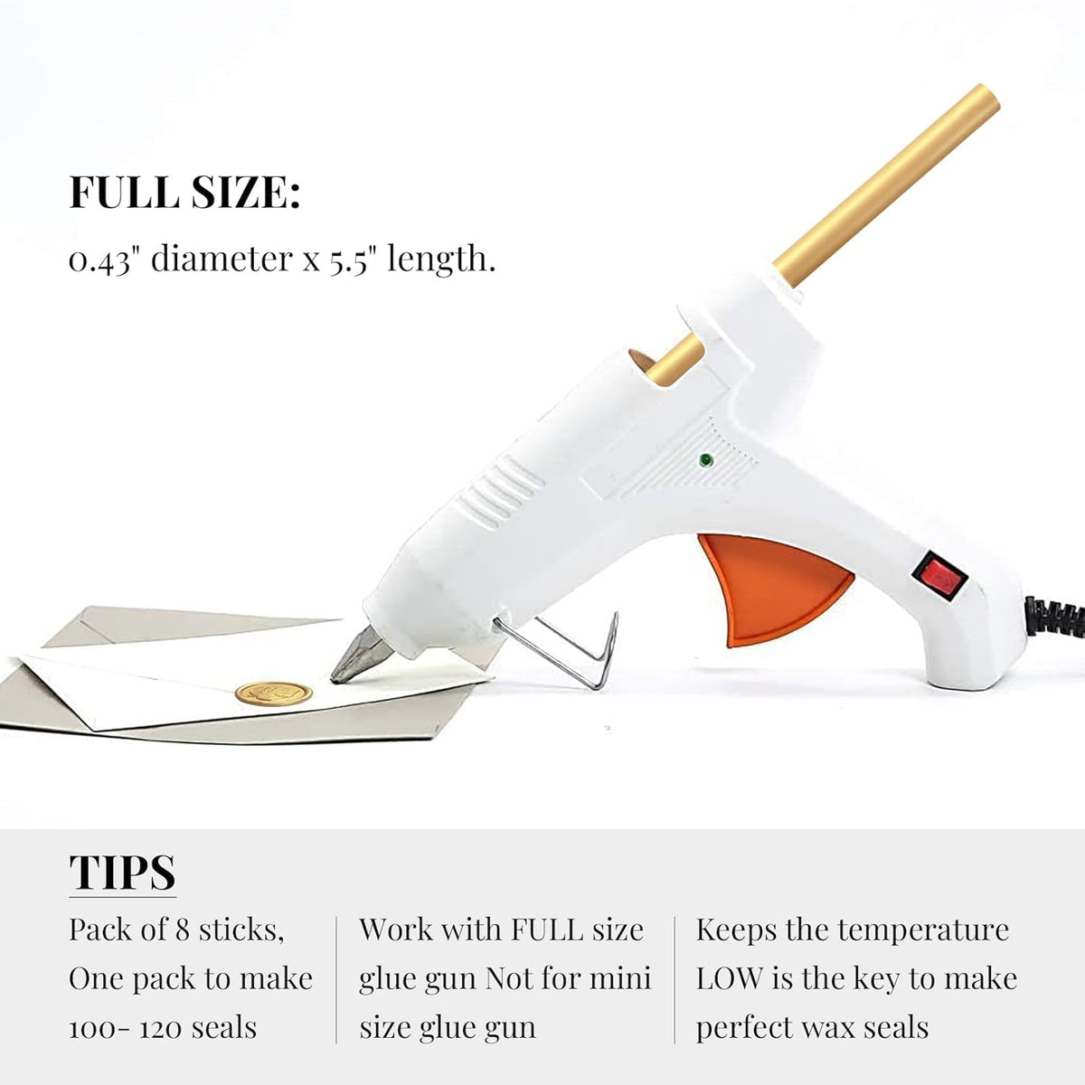 UNIQOOO Mailable Glue Gun Sealing Wax Sticks for Wax Seal Stamp - Metallic Gold, Great for Cards