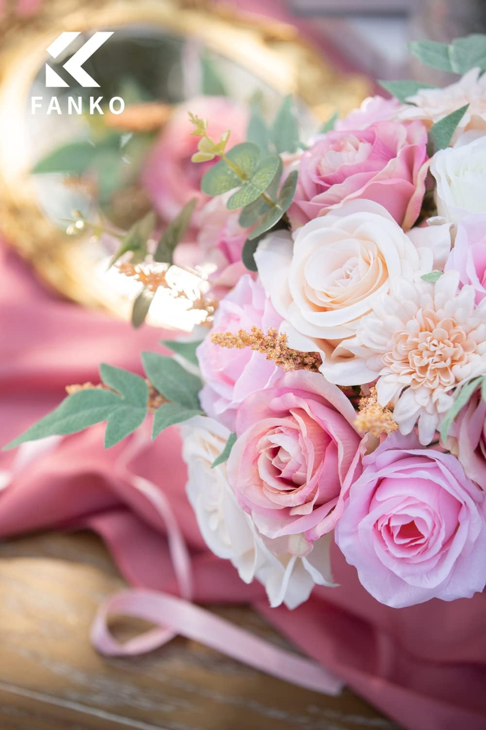 FANKO Rose Artificial Flowers Combo for DIY, Fake Pink Rose Artificial Silk Flowers with Greenery