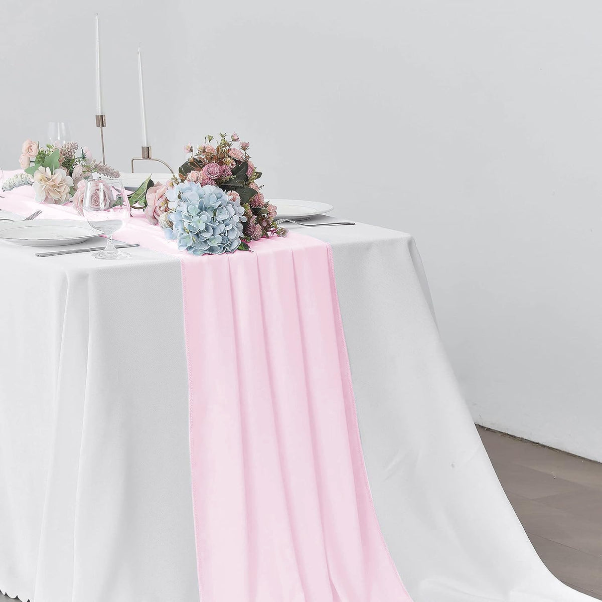 2 Pack 10Ft Blushing Pink Chiffon Table Runner Sheer 29x120 Inch for Romantic Wedding Decor Bridal