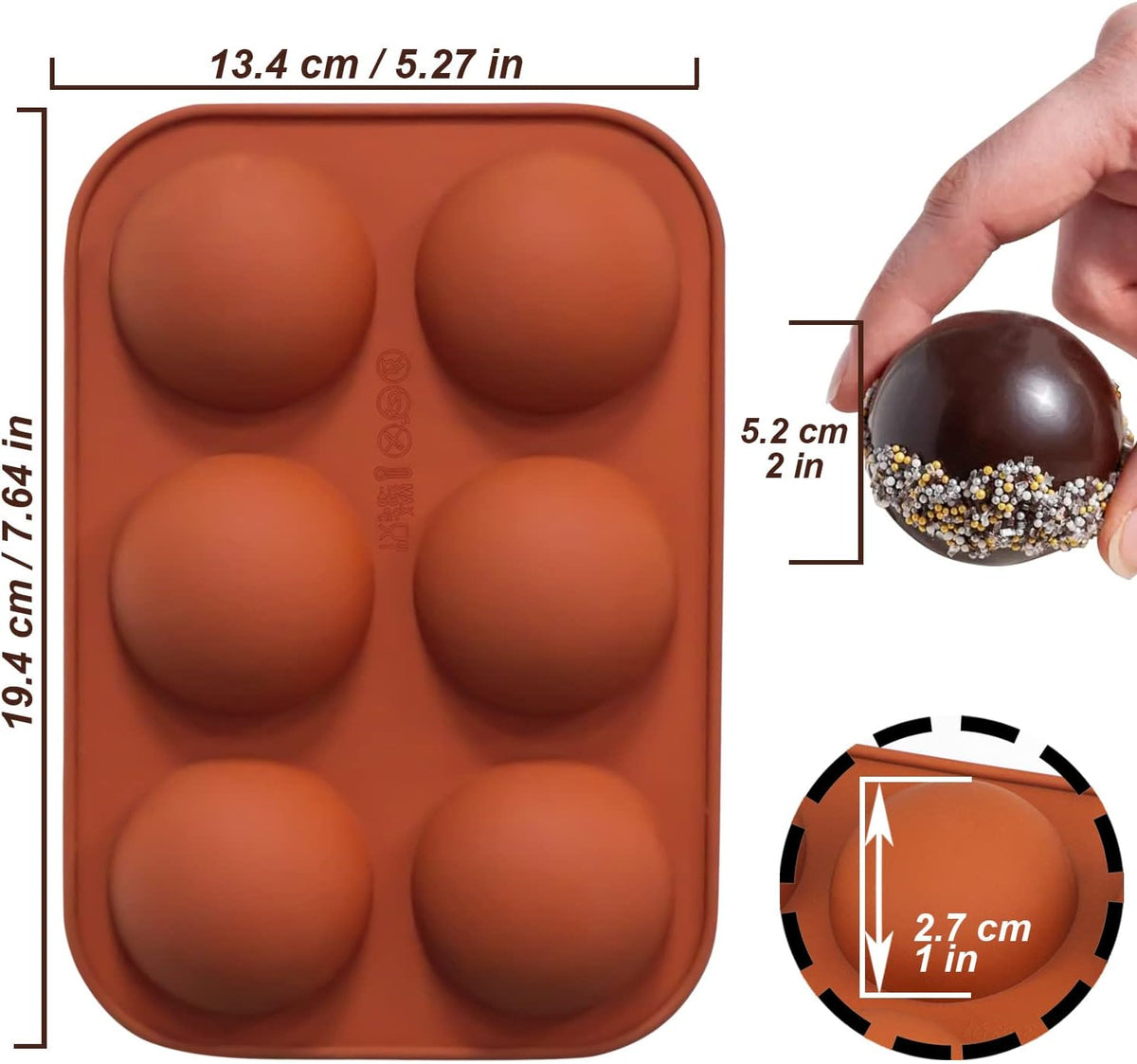 6 Holes Medium Semi Sphere Silicone Molds, 2 Packs Half Sphere Silicone Baking Molds for Making