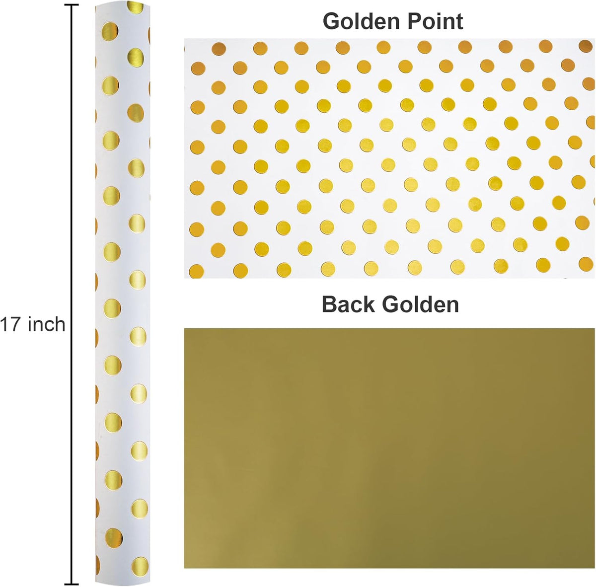Burymento Platinum Dots Wrapping Paper, Reversible Gold Gift Wrap for Birthday, Valentines, Mothers