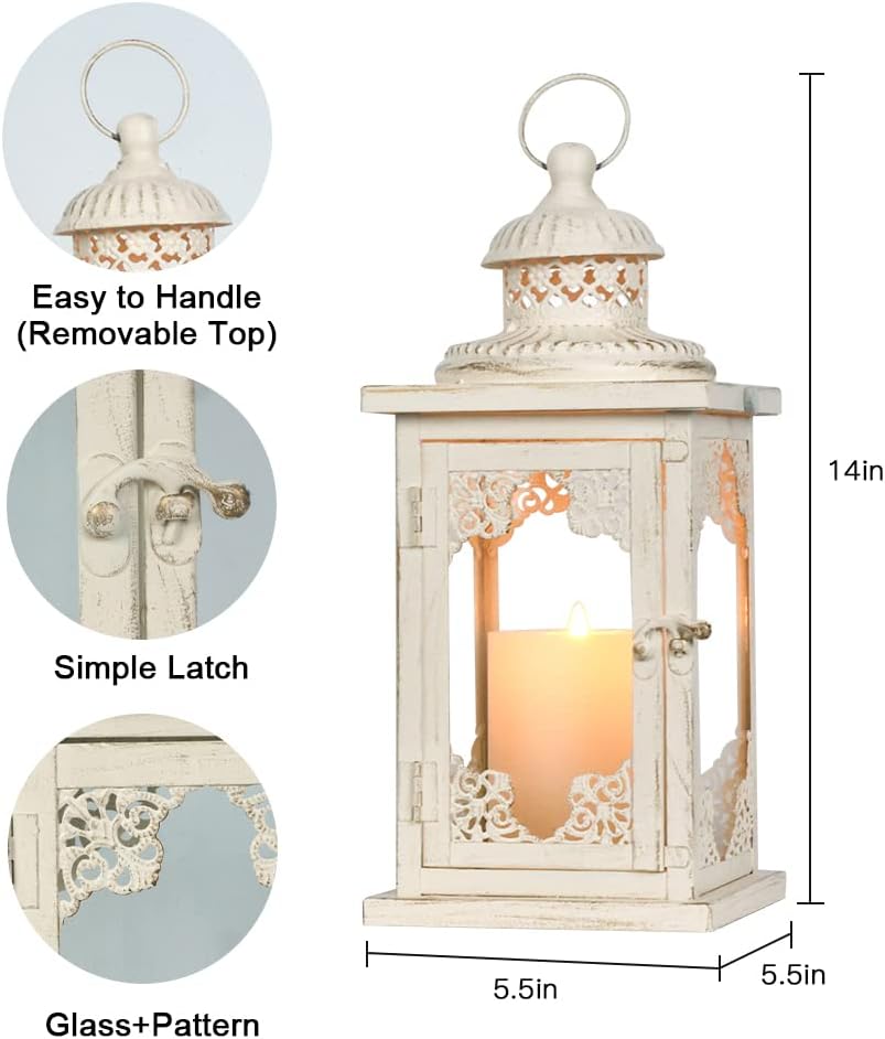 NEEDOMO Large Lanterns Decorative Indoor, 14'' Vintage Outdoor Lanterns with Clear Glass, Metal