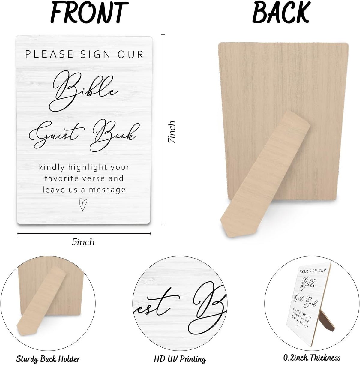 Bible Guest Book Wedding Wooden Sign Stand 5x7inch, Wedding Sign Stand, Wedding Signs for Ceremony