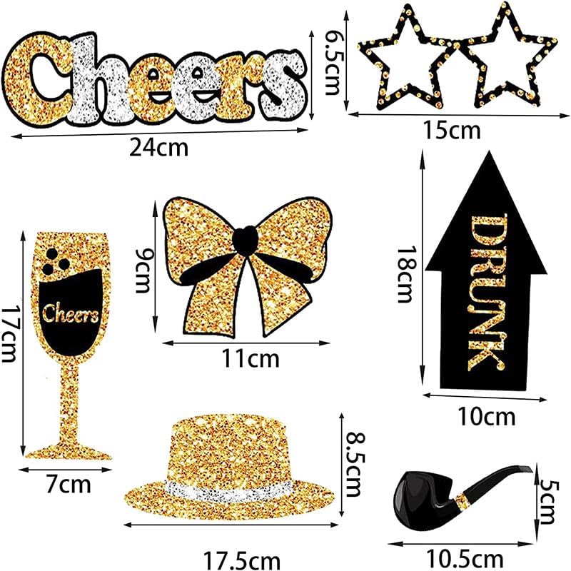 30 Pieces Black Golden Photo Booth Props for Birthday Wedding New Year Party,Mix of Hats, Mask
