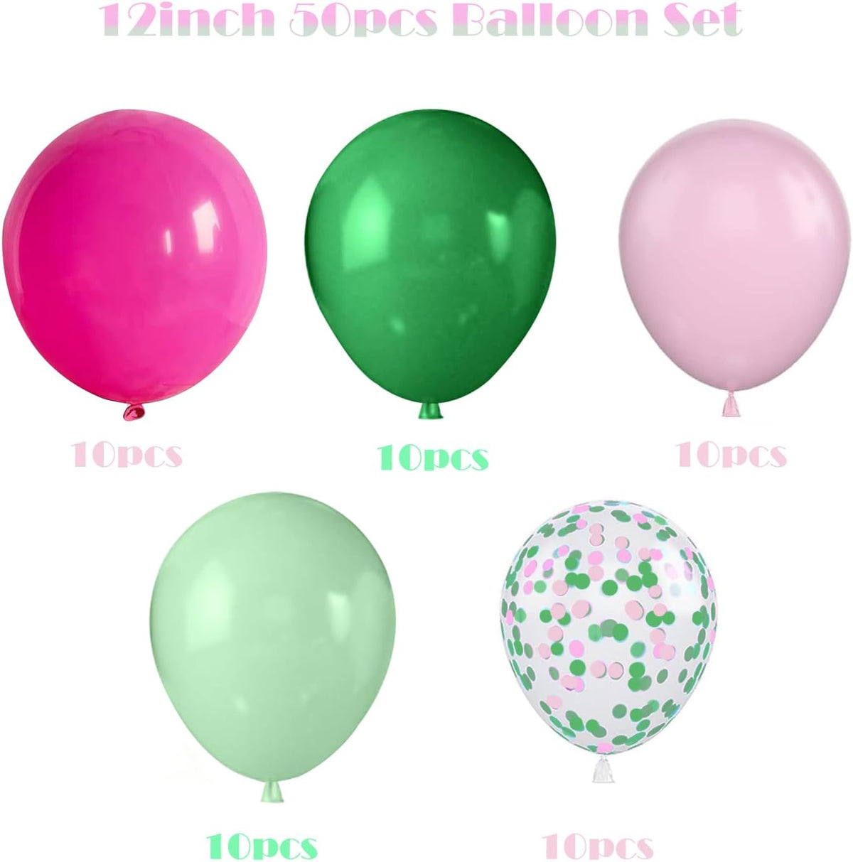 ZOOYOO 50pcs Balloons 12 Inch Green Pink Confetti Latex Balloons for Birthday Party,Hawaiian