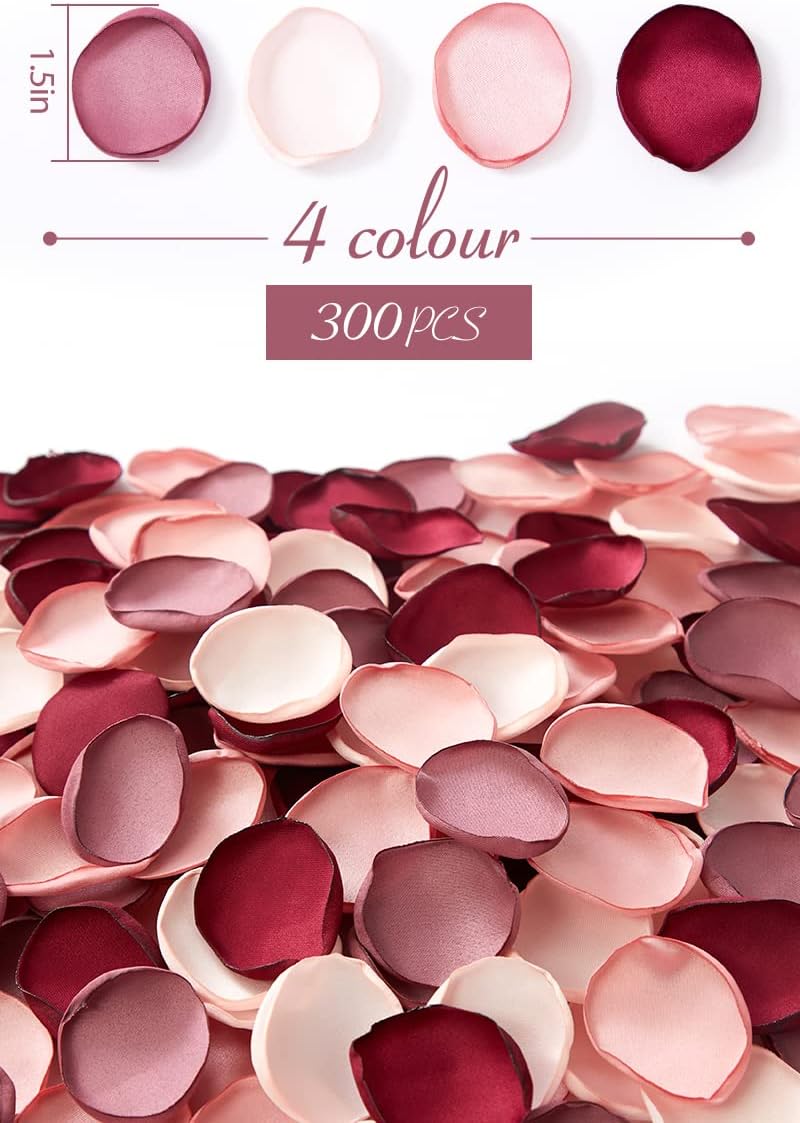 Serwalin 300pcs Silk Rose Petals Artificial Flower Petals for Weddings Burgundy Pink Petals Fake