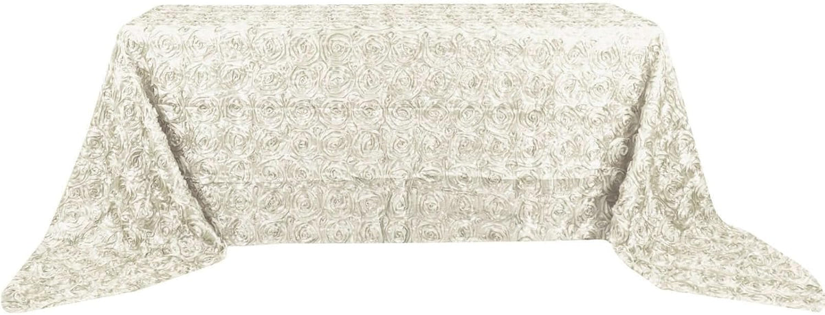 Efavormart 90"x156" Wholesale Rectangle Table Cover Ivory Grandiose Rosette 3D Satin Tablecloth for
