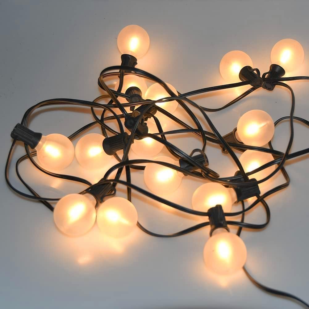 SUNSGNE 25Ft Outdoor Patio String Lights G40 with 27 Frosted White Globe Bulbs, Waterproof