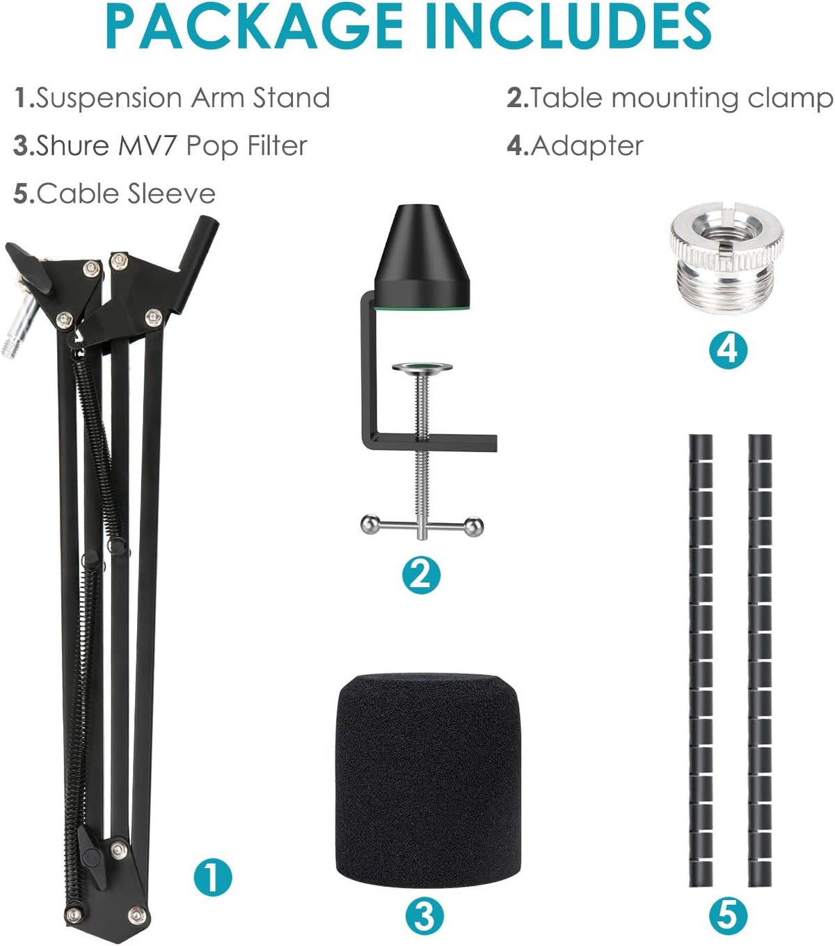 MV7 MV7X MV7+ Boom Arm - Mic Arm with Foam Cover Windscreen Compatible with Shure MV7 and Shure