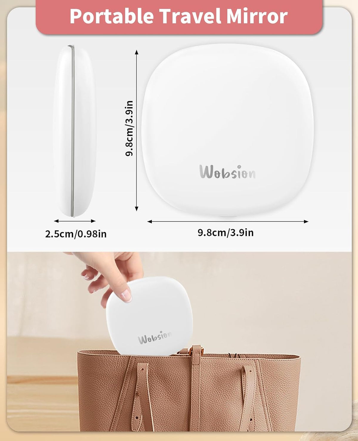 WOBSION Rechargeable Lighted Travel Makeup Mirror,1x/10x Compact Magnifying Mirror with