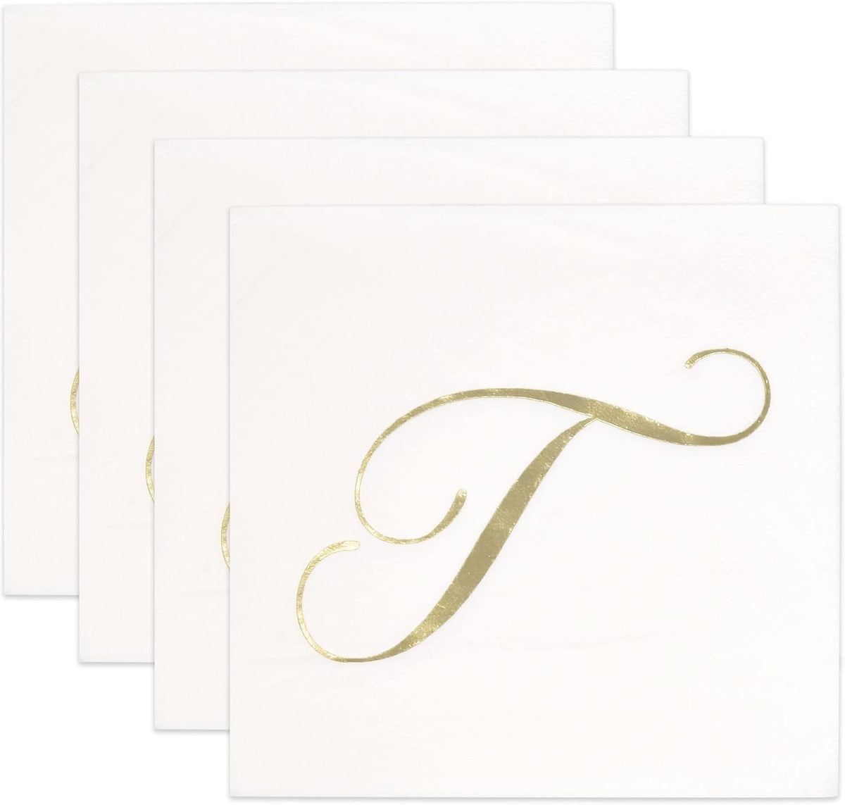 Gift Boutique 100 Gold Monogram Cocktail Napkins Letter T Disposable Paper Pack Elegant Metallic