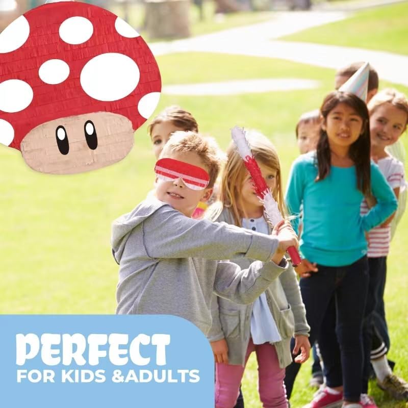 Mushroom Pinatas Bundle with a Blindfold and a Bat(16.5 x 12 x 3.5 Inches), Perfect for kid's