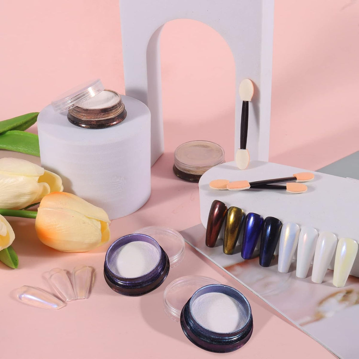 Allstarry Chrome Nail Powder 4 Colors Iridescent Aurora Powder Metallic Mirror Effect Pigment