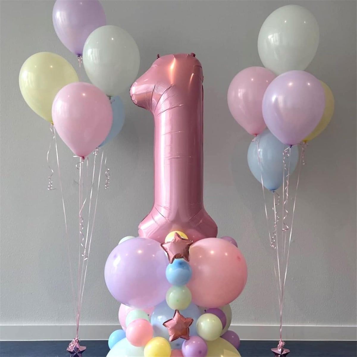 40 Inch Pastel Pink Foil Balloon Number 4, Large Self Inflating Light Pink Number Balloons 0-9