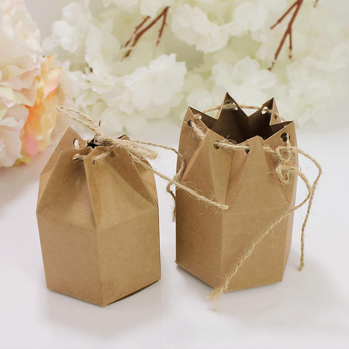 Zontween 50 Pack Hexagon Paper Box With Twines Kraft Paper Hexagon Boxes With Twice Candy Favor